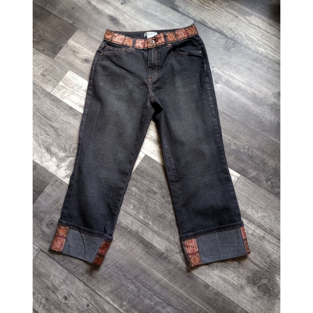 Coldwater Creek Women's 8 Black Denim Capris With Patchwork Detail